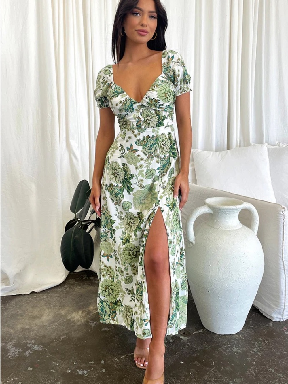 That's So Fetch Solem Midi Dress w/ Side Slit in Green